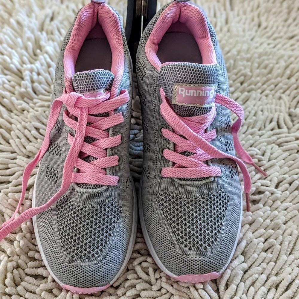 NWOT  Running pink & gray lace-up sneakers